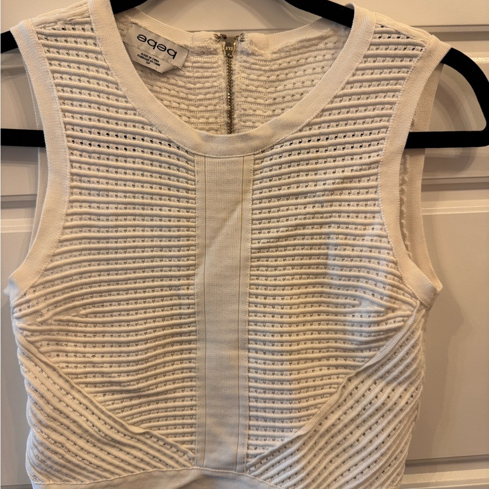Bebe White Ribbed Fitted Tank Top